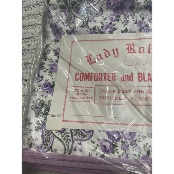 VTG NIP Lady Roberta Comforter Blanket Cover 80x80 Percale  VTG NIP Lady Roberta Comforter Blanket Cover 80x80 Percale Floral Purple Cotton